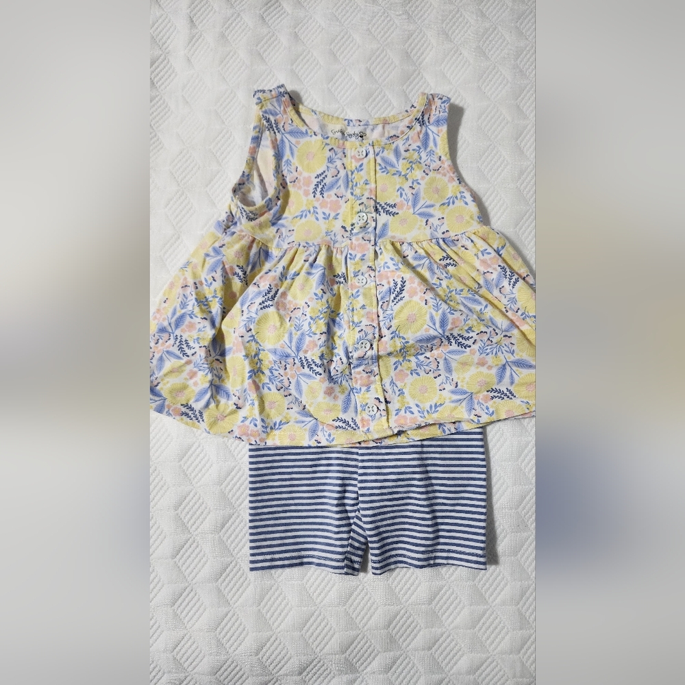 Cynthia Rowley Girls Yellow Floral Tank Top & Blue Stripe Shorts Set